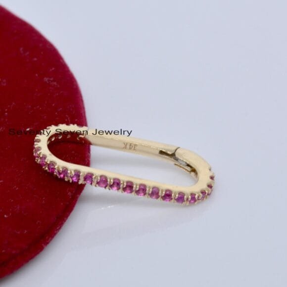 Solid 14K Gold Diamond Push Lock Holder, Gemstone Oval Push Lock - Image 6