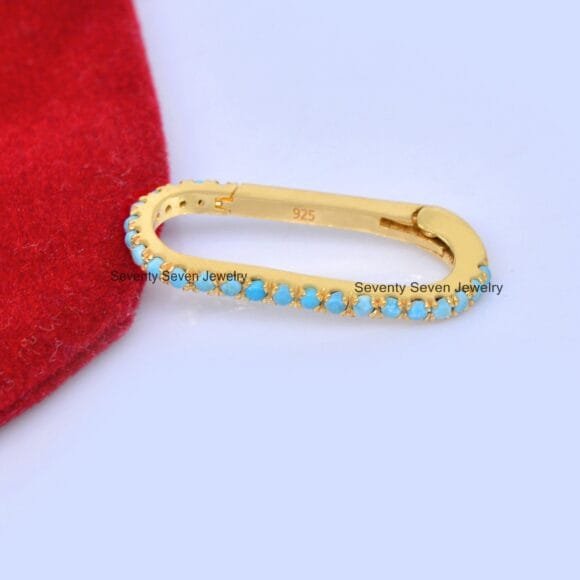 Solid 14K Gold Diamond Push Lock Holder, Gemstone Oval Push Lock - Image 7