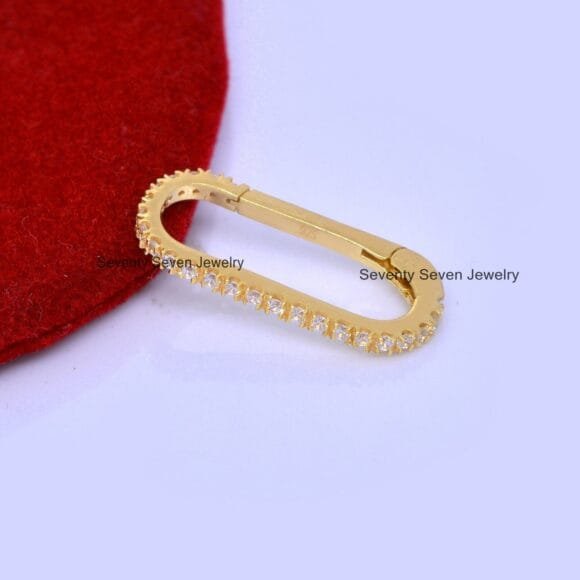 Solid 14K Gold Diamond Push Lock Holder, Gemstone Oval Push Lock - Image 10