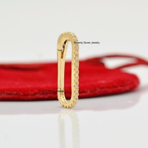 Solid 14K Gold Diamond Push Lock Holder, Gemstone Oval Push Lock