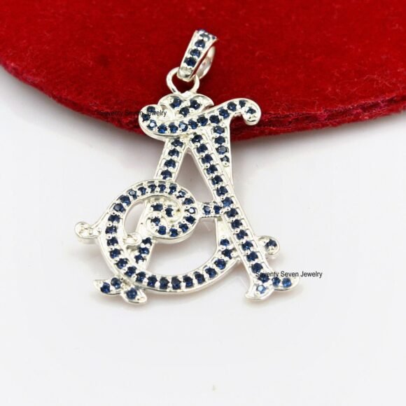 Pave Diamond AB-BA Letter Monogram, Silver Monogram Pendant - Image 3
