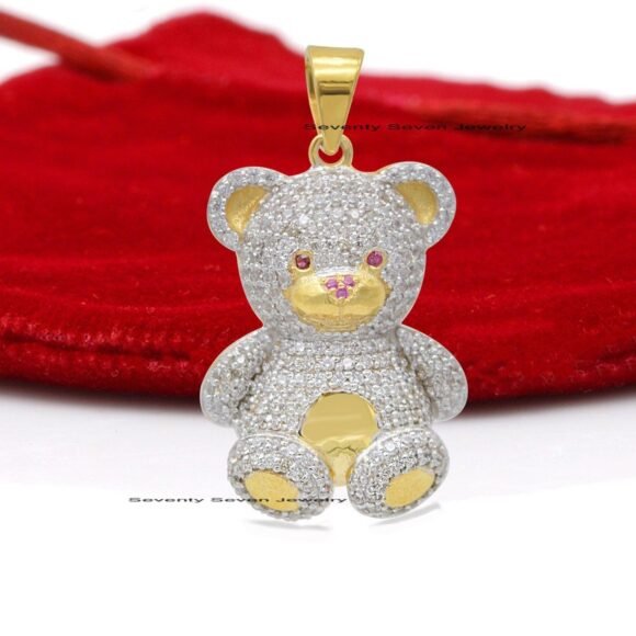Silver Teddy Charm Pendant, Diamond Teddy Bear Pendant - Image 4