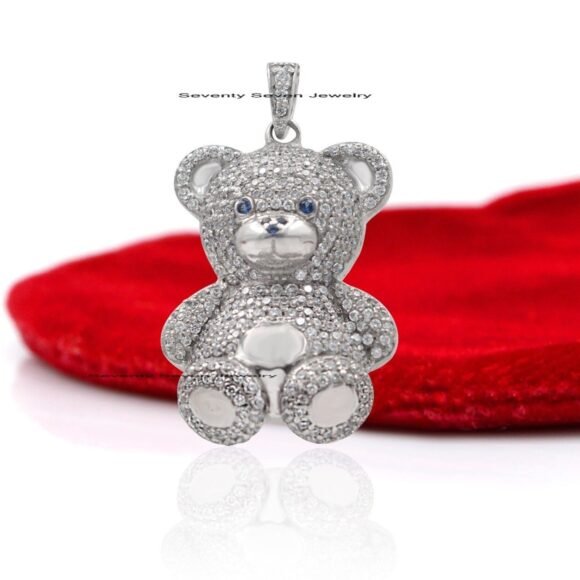 Silver Teddy Charm Pendant, Diamond Teddy Bear Pendant - Image 7