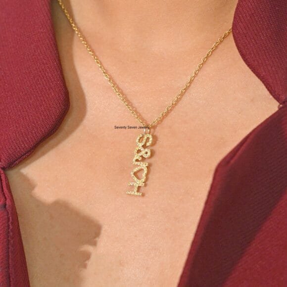 9K Gold Alphabet Pendant, Diamond DREAM Pendant, Gold Letter Pendant