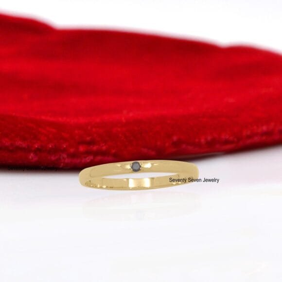 14K Gold Black Diamond Band Ring, 14K Stackable Black Diamond Thin Ring - Image 7