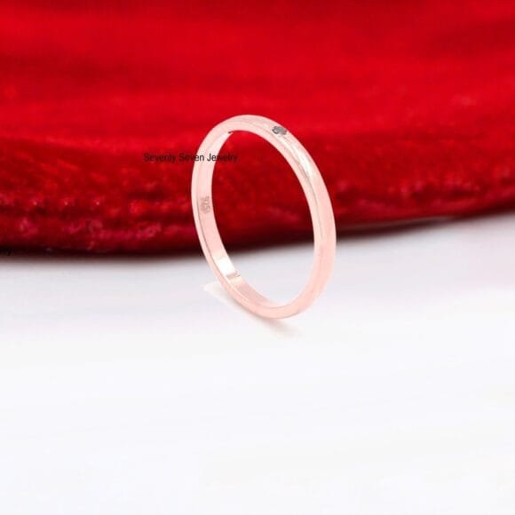 14K Gold Black Diamond Band Ring, 14K Stackable Black Diamond Thin Ring - Image 8