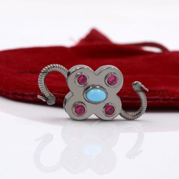 14K Gold Gemstone Floral Padlock, Gold Gemstone Padlock - Image 3