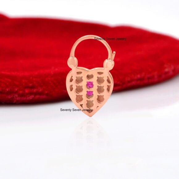 9K Gold Pink Sapphire Padlock, 9K Turquoise Heart Padlock - Image 3