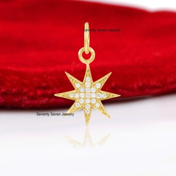 14K Gold Star Burst Diamond Pendant, 14k Star Pendant