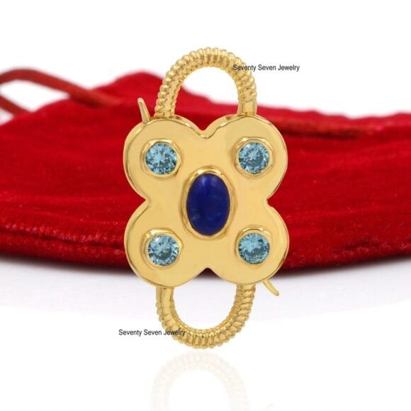 14K Gold Gemstone Floral Padlock, Gold Gemstone Padlock
