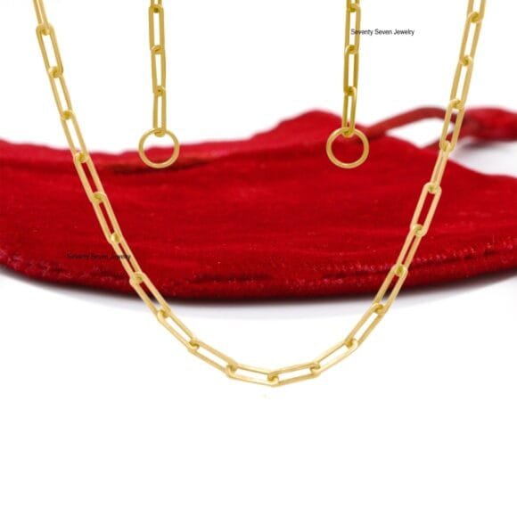 9k Gold Paperclip Chain Necklace, 9k Gold Chain - Image 2