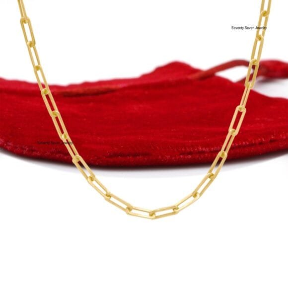 9k Gold Paperclip Chain Necklace, 9k Gold Chain - Image 3