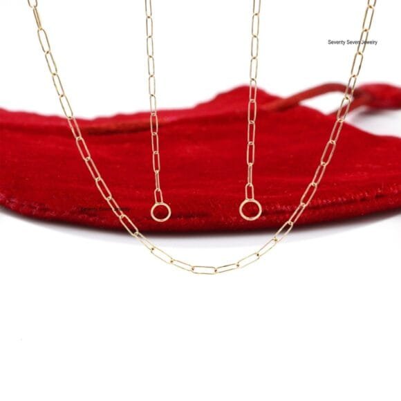 Solid 14K Gold Paper Clip Chain, Oval Link Necklace