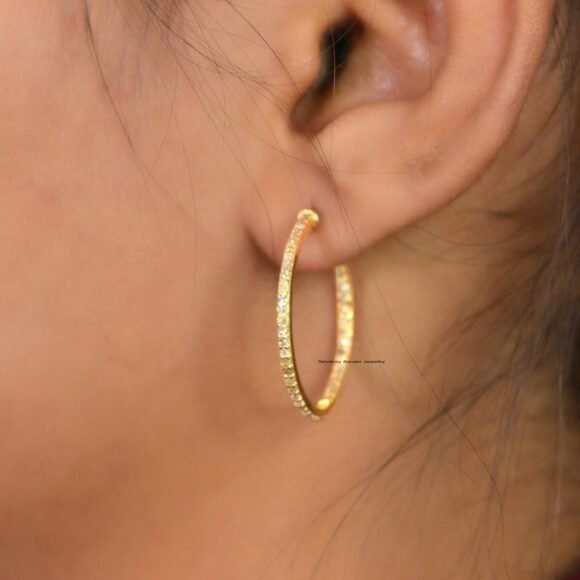 925 Silver Diamond Hoops, Oxidized Diamond Hoops