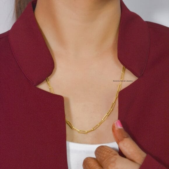 14k Gold Paperclip Chain Necklace, 14K Gold Chain