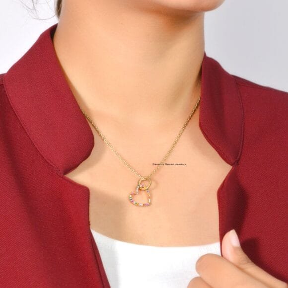 Diamond Heart 14K Gold Enhancer, Heart Gold Diamond Thick Link