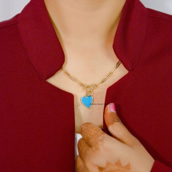 14K Gold Enamel Heart Pendant, 14K Charms Heart Pendant