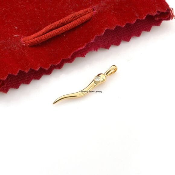 14k Gold Cornicello Horn Pendant, Diamond Horn Pendant - Image 10