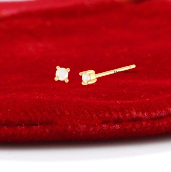 Solid 14K Gold Sapphire Stud Earrings, Pushback Stud Earrings - Image 2