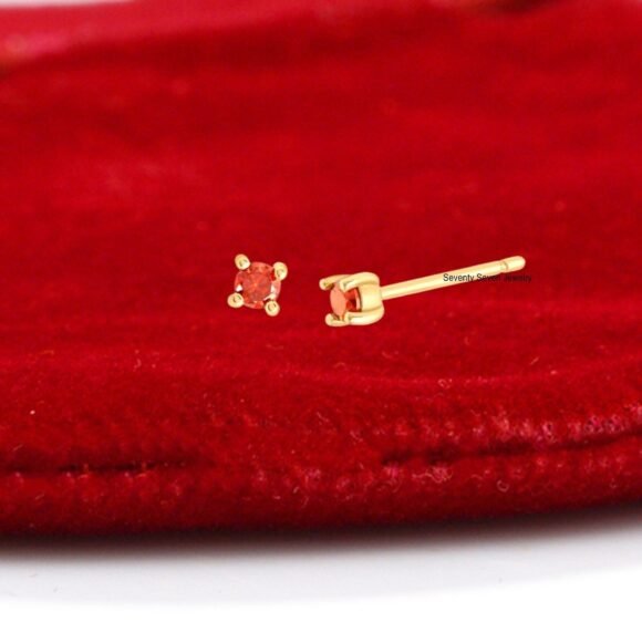 Solid 14K Gold Sapphire Stud Earrings, Pushback Stud Earrings