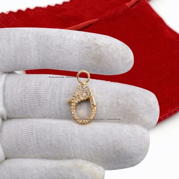 9K Gold Diamond Lobster Lock, Gold Lobster Pendant - Image 3