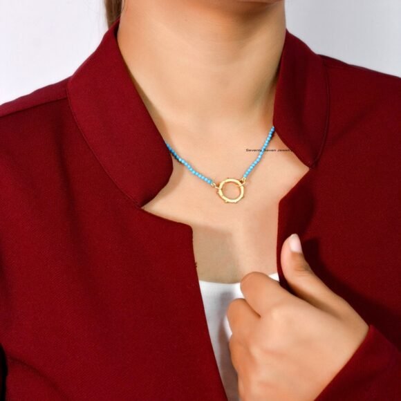 14k Gold Enhancer Beads Chain, Lapis Beads Chain Necklace