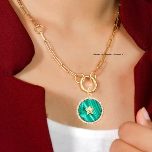 925 Star Disc Pendant, Malachite Round Pendant