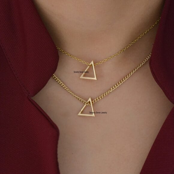14K Gold Triangle Charm Holder, 14k Gold Triangle Push Lock