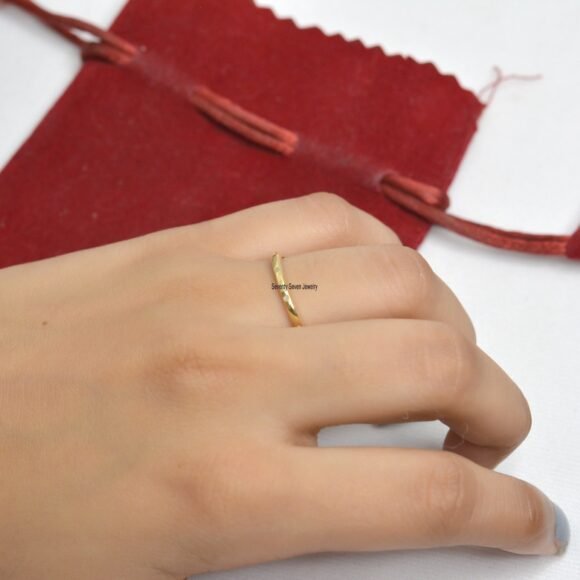 9k Gold Diamond Band Ring, Half Eternity Band Ring, Plain Delicate Ring - Image 3