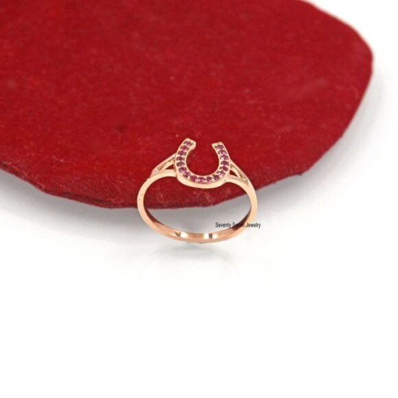 Horseshoe Diamond Ring, 9K Gold Horseshoe Diamond Ring