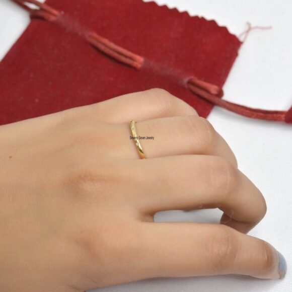 14k Gold Diamond Band Ring, Flush Set Wedding Band Ring