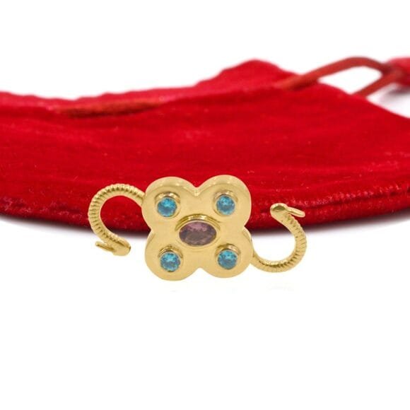 Gold Gemstone Floral Padlock, Solid Gold Floral Padlock