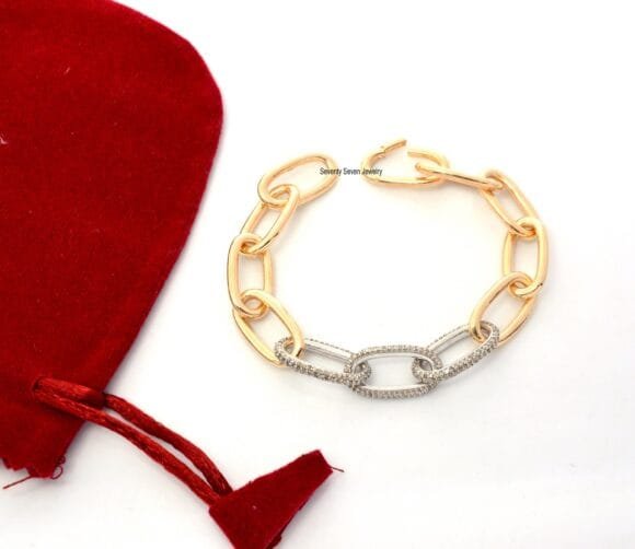925 Silver Pave Moissanite Oval Link Bracelet, 3 Link Diamond Bracelet