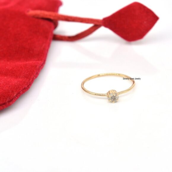 9K Gold Diamond Flower Ring, Elegant Diamond Flower Ring - Image 2