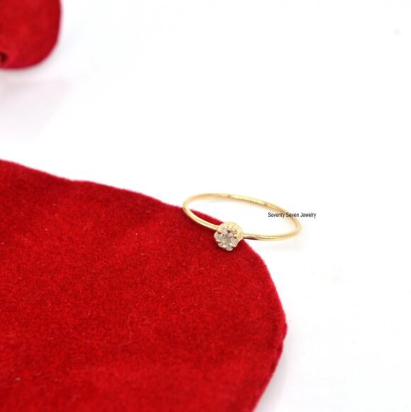9K Gold Diamond Flower Ring, Elegant Diamond Flower Ring