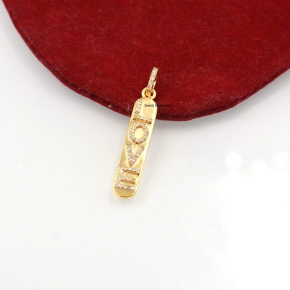 Diamond 925 Silver Love Vertical Charms, Diamond Love Bar Vertical Necklace - Image 4