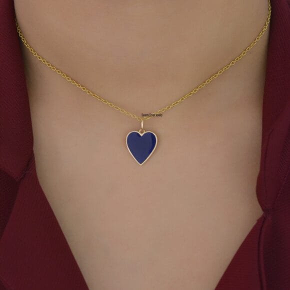 Heart Enamel 9K Gold Pendant, Enamel Gold Heart Charms