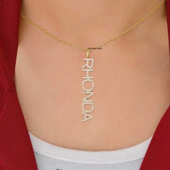 14K Gold Diamond Initials Betty Pendant, 14k Diamond Initials Pendant Necklace