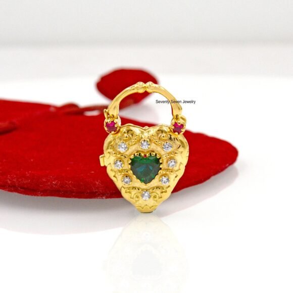 925 Silver Gemstone Heart Padlock, Gemstone Padlock - Image 2