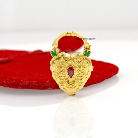 925 Silver Gemstone Heart Padlock, Gemstone Padlock - Image 3