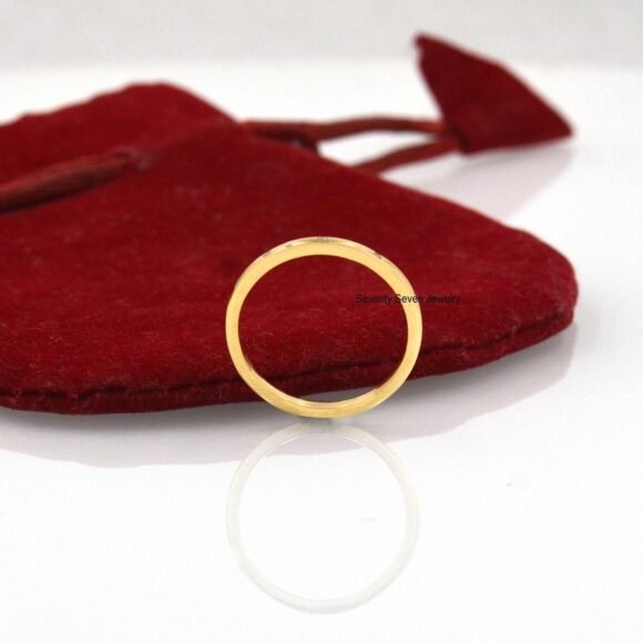 9k Gold Diamond Band Ring, Half Eternity Band Ring, Plain Delicate Ring