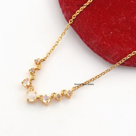 Moissanite Layering Necklace, Paperclip Chain Necklace - Image 2