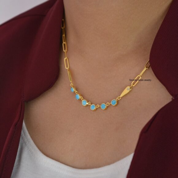 Rainbow Moonstone Adjustable Chain Necklace, Paperclip Chain Necklace