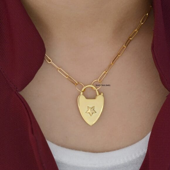 14K Solid Gold Heart Padlock, Gold Padlock Connector