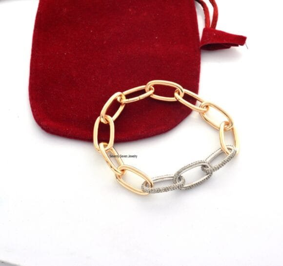 925 Silver Pave Moissanite Oval Link Bracelet, 3 Link Diamond Bracelet - Image 2