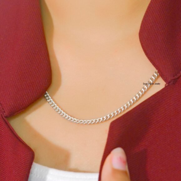 Curb Chain 925 Silver Curb Necklace, Silver Baby Curb Chain