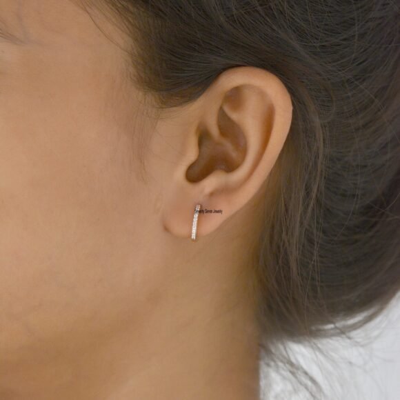 9K Gold Emerald Huggies, Gold Huggies Hoop, Tiny Hoop Huggies