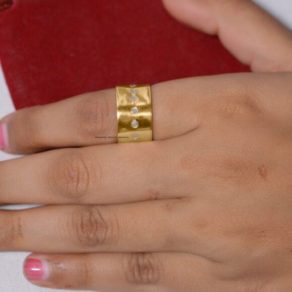 925 Silver Diamond Cigar Ring, Wide Cigar Band, Cigar Band Ring