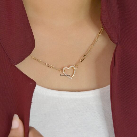 9K Gold Diamond Heart Enhancer, Multistone Heart Link Lock