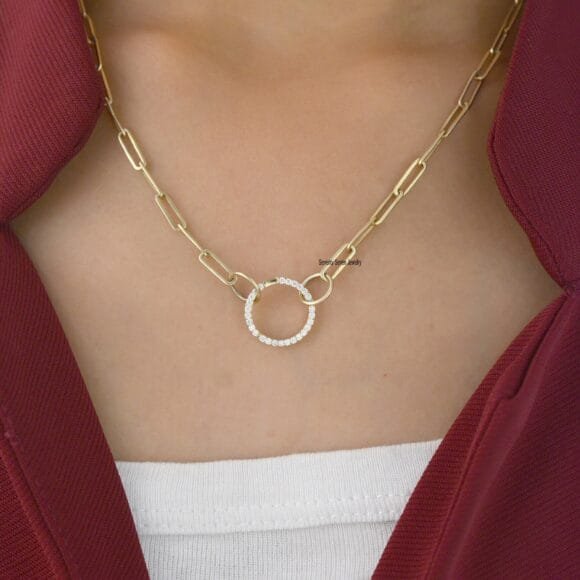 Diamond Circle Charm Holder, 14k Gold Round Charm Enhancer